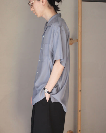 stein /  OVERSIZED CUPRO OPEN COLLAR SS SHIRT "BLUE GREY"